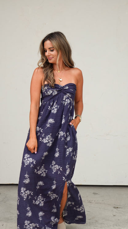 Navy Floral Stapless Dress