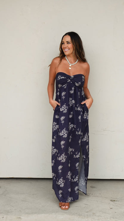 Navy Floral Stapless Dress