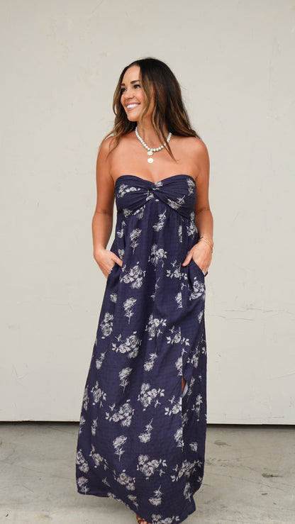 Navy Floral Stapless Dress