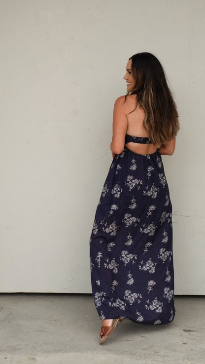Navy Floral Stapless Dress