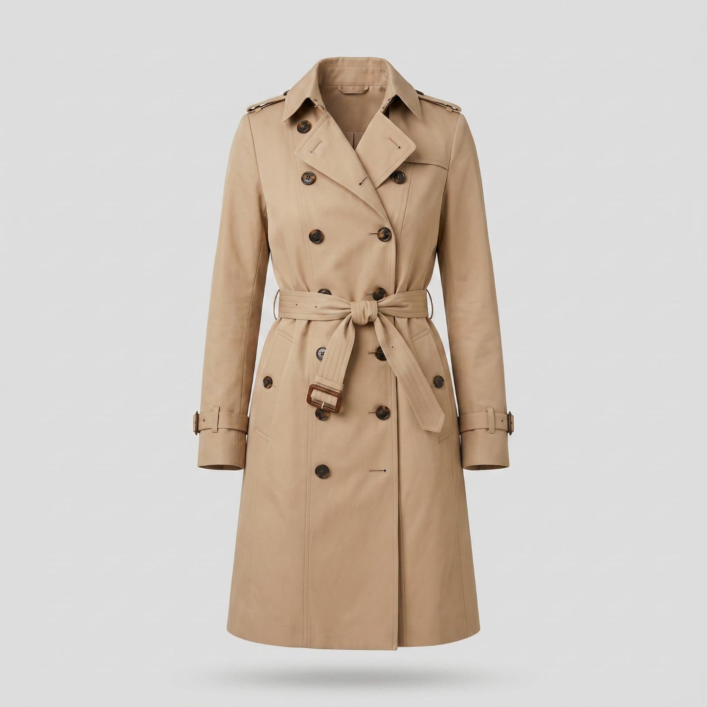 Elegant Fitted Trench Coat with Double Row of Buttons