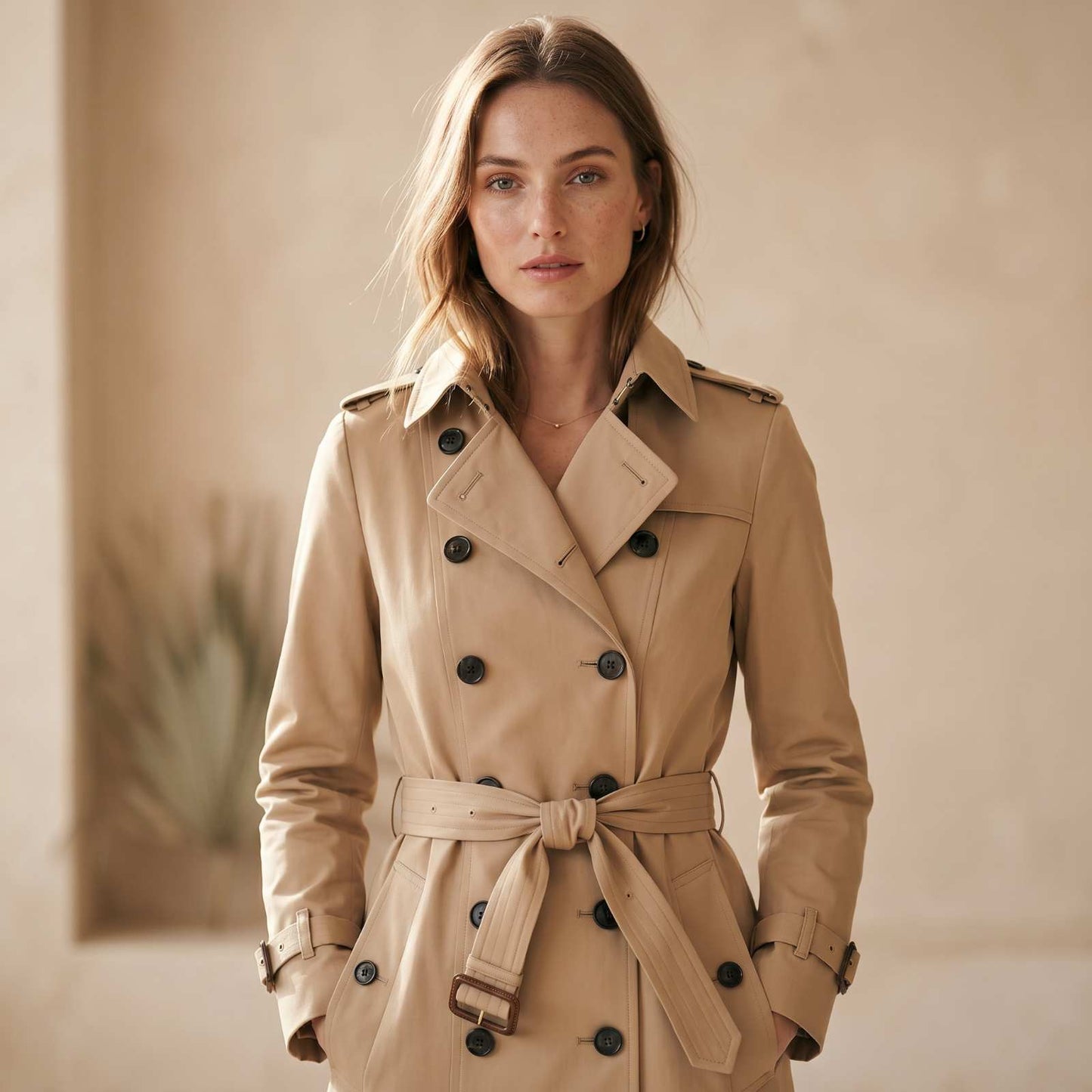 Elegant Fitted Trench Coat with Double Row of Buttons