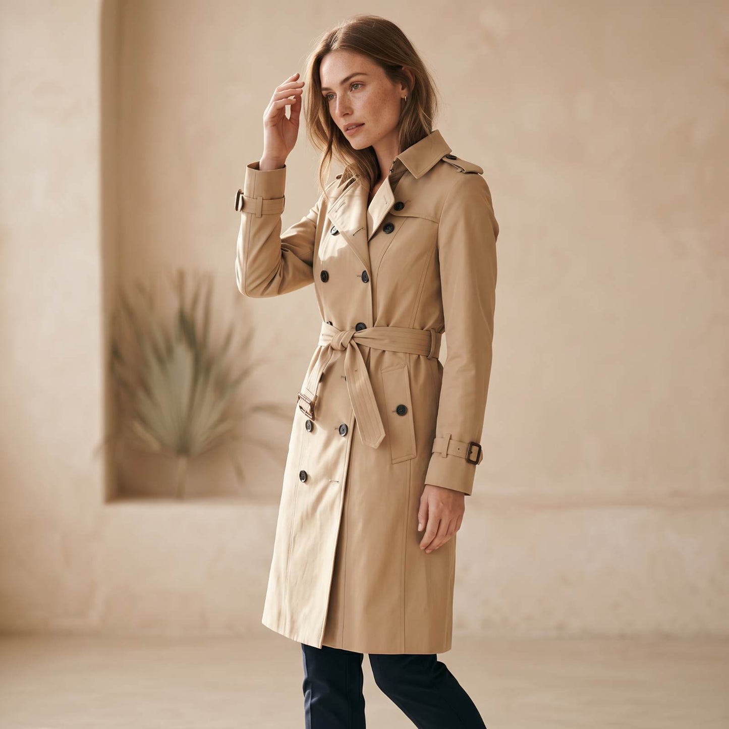 Elegant Fitted Trench Coat with Double Row of Buttons